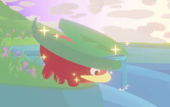 3d alternate_color animal_focus animated animated_gif blender_(medium) brown_eyes closed_mouth cloud cloudy_sky commentary english_commentary flower from_side gen_3_pokemon kcamberart lotad low_poly nintendo no_humans outdoors pink_flower pokemon pokemon_(creature) pouring shiny_pokemon sky solo sparkle water