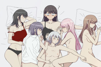 6+girls aftersex bang_dream! bang_dream!_it&#039;s_mygo!!!!! bite_mark bite_mark_on_arm bite_mark_on_shoulder bite_mark_on_thigh black_hair black_panties black_tank_top blue_eyes blush breasts brown_hair camisole chihaya_anon chinese_commentary closed_eyes closed_mouth commentary_request completely_nude cuddling grey_hair hickey highres kaname_raana large_breasts long_hair medium_breasts mole mole_under_eye multiple_girls nagasaki_soyo nipples nude panties parted_lips pesirxy pillow pink_hair purple_eyes red_camisole shiina_taki shirt short_hair sleeping smile takamatsu_tomori tank_top underwear white_hair white_shirt yahata_umiri yuri