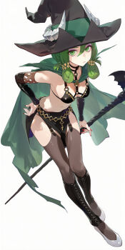 bra breasts cleavage drowsy_sheep freckles green_hair hat highres underwear unicorn_overlord witch_hat yahna_(unicorn_overlord)