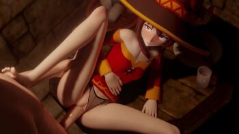 1boy 1girl 3d animated arm_support bare_shoulders barefoot black_hat black_panties blush breasts brown_hair closed_eyes clothed_female_nude_male clothes_lift clothing_aside dress dress_lift foot_out_of_frame hand_on_own_stomach hat hetero indoors knee_up kono_subarashii_sekai_ni_shukufuku_wo! looping_animation megumin misuzugon multicolored_hat nude off-shoulder_dress off_shoulder on_table open_mouth panties panties_aside penis petite reclining red_dress red_hat sex short_hair sideways_glance sitting small_breasts smango3d solo_focus sound spread_legs table tagme testicles toes two-tone_dress uncensored underwear vaginal variant_set video witch_hat yellow_dress yellow_hat