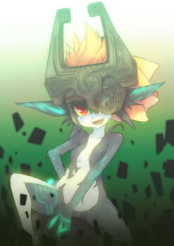 1girl brown_hair cameltoe fang female_focus helmet highres midna nakamura_sandayo nintendo pointy_ears red_eyes smile solo the_legend_of_zelda the_legend_of_zelda:_twilight_princess