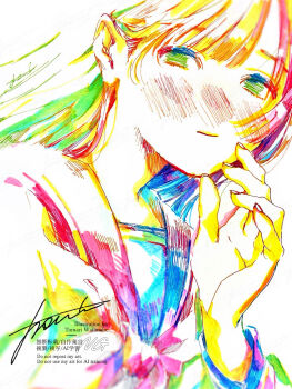 1girl artist_name blush closed_mouth commentary_request highres long_hair looking_at_viewer original sailor_collar school_uniform serafuku signature solo traditional_media upper_body watanabe_tomari watermark