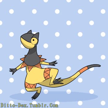 Rule 34 | black skin, blue background, colored skin, ditto, ditto-dex, gen 1 pokemon, gen 6 pokemon, heliolisk, mozhanxiii, multicolored skin, nintendo, no humans, pokemon, pokemon (creature), polka dot, polka dot background, solo, tail, transformed ditto, tumblr username, two-tone background, two-tone skin, watermark, web address, white background, yellow skin