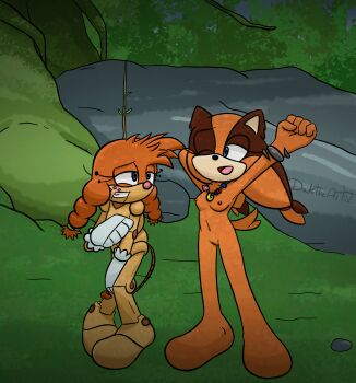 2girls absurdres belle_the_tinkerer blue_eyes furry highres humanoid_robot loli multiple_girls nipples nude pussy robot sonic_(series) sticks_the_badger