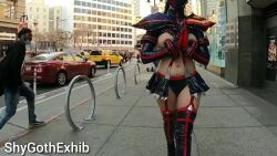 1girl animated ass breasts cosplay cosplay_photo exhibitionism flashing functionally_nude kill_la_kill large_breasts mask matoi_ryuuko medium_hair nipples outdoors photo_(medium) public_indecency revealing_clothes sagging_breasts senketsu shygothexhib sideboob sound suspenders thick_thighs thighs video