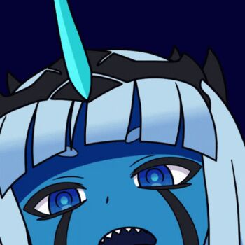 001_(darling_in_the_franxx) animated animated_gif blue_eyes blue_hair blue_skin bouncing colored_skin darling_in_the_franxx facial_mark klaxosaur sharp_teeth teeth tongue tongue_out
