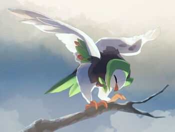 animal_focus beak bird commentary_request dartrix feathered_wings fusenryo gen_7_pokemon nintendo no_humans on_branch owl pokemon pokemon_(creature) solo standing_on_branch talons white_fur wings