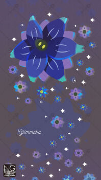 blue_skin colored_skin diamond_(shape) flower full_body glimmora highres meme_(sleepsheep) nintendo no_humans pokemon pokemon_(creature) pokemon_focus solo star_(symbol) yellow_eyes