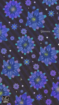 blue_skin colored_skin diamond_(shape) flower full_body glimmora highres meme_(sleepsheep) nintendo no_humans pokemon pokemon_(creature) pokemon_focus solid_oval_eyes star_(symbol) yellow_eyes