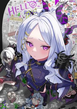 Rule 34 | 6+girls, ahoge, ako (blue archive), aris (blue archive), black coat, black hair, black skirt, blood, blue archive, blue eyes, blue hair, coat, coat on shoulders, commentary request, demon girl, demon horns, demon wings, doodle sensei (blue archive), halo, highres, hina (blue archive), horns, kaya (blue archive), kayoko (blue archive), long hair, low wings, multicolored hair, multiple girls, mutsuki (blue archive), nosebleed, risu-kun, sensei (blue archive), sitting, skirt, standing, two-tone hair, very long hair, white hair, wings, yuzu (blue archive)