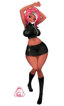 1girl agent_8_(splatoon) breasts dark-skinned_female dark_skin full_body highres large_breasts little_blood nintendo splatoon_(series) splatoon_2 splatoon_2:_octo_expansion