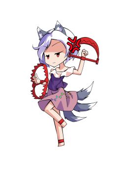1girl animal_ears anklet arm_up barefoot bear_trap chibi chibi_only commentary_request dairi dog_ears dog_tail full_body grey_hair jewelry large_variant_set mitsugashira_enoko multiple_tails purple_shirt red_eyes shirt short_hair short_sleeves simple_background skirt solo tachi-e tail touhou transparent_background variant_set