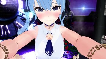 3d animated audible_ejaculation blue_eyes blue_hair blush earrings girl_on_top hair_ribbon hololive hoshimachi_suisei implied_sex jewelry looking_at_viewer pov ribbon sex shirt shrimp3528 sleeveless sleeveless_shirt sound streamer_audio tagme video virtual_youtuber white_shirt