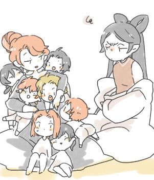 Rule 34 | 1girl, 6+boys, age difference, amras, amrod, bare arms, bare legs, black hair, blonde hair, brothers, caranthir, celegorm, chibi, closed eyes, closed mouth, curufin, elf, father and son, feanor, long hair, looking at another, looking at viewer, maedhros, maglor, mother and son, multiple boys, nerdanel, open mouth, parted bangs, parted lips, pixiv id 1298298, pointy ears, red hair, siblings, simple background, sweat, sweatdrop, the silmarillion, tolkien's legendarium, twins, white background