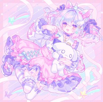 Rule 34 | 1boy, animal ear hairband, animal ears, blue hair, commentary, cross-laced clothes, cross-laced sleeves, crossdressing, crossdressing (mtf), fake animal ears, fake horns, frilled skirt, frilled sleeves, frills, hairband, high-waist skirt, horn hairband, horns, horse ears, inuyama tamaki, inuyama tamaki (10th costume), layered skirt, long hair, male focus, noripro, official alternate costume, pink skirt, platform shoes, shirt, shoes, skirt, smile, solo, striped clothes, striped thighhighs, stuffed animal, stuffed toy, thighhighs, trap, two side up, unicorn horn, untranslatable commentary, virtual youtuber, white shirt, yellow eyes, zippo (3756c)