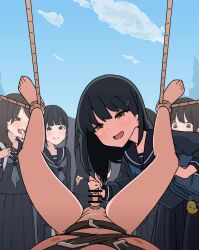 1boy 6+girls after_handjob animated bag bar_censor bdsm belt black_hair blush bound brown_eyes censored clothed_female_nude_male cloud cum cum_on_body cum_on_hands ejaculation erection femdom forced_orgasm hair_ornament hairclip handjob happy hetero highres humiliation kagamine_594 laughing long_skirt looking_at_viewer medium_hair mosaic_censoring multiple_girls nude open_mouth outdoors penis pleated_skirt post_orgasm_torture pov pumping rope ruined_orgasm school_bag school_uniform shoulder_bag skirt sky small_penis small_penis_humiliation smile source_request struggling tagme testicles tickling tickling_penis video