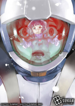 Rule 34 | 1boy, 1girl, close-up, closed mouth, copyright logo, copyright name, copyright notice, flit asuno, gundam, gundam age, gundam card game, helmet, junny, logo, mecha pilot suit, normal suit (gundam), official art, open mouth, reflection, space helmet, teeth, upper teeth only, yurin leciel