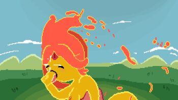 adventure_time animated breasts cloud disembodied_penis fellatio fire flame_princess grass hyperlolicrisis looping_animation medium_breasts nipples oral orange_hair penis pixel_art