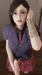 1boy 1girl 3d animated belt brown_hair clothed_female_nude_male final_fantasy final_fantasy_vii final_fantasy_vii_remake glasses handjob hetero highres lazyprocrastinator looking_at_viewer naughty_face nayo_(ff7) nude open_mouth penis pov seductive_smile skirt smile square_enix standing tagme uncensored video wrist_cuffs