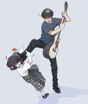 1girl artist_self-insert sophie_(popopoka) grey_background original plaid_clothes plaid_skirt popopoka popopoka_(character) simple_background skirt tagme