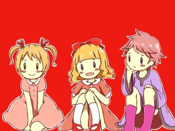 Rule 34 | 3girls, ana (mother), blonde hair, commentary request, dress, hat, hood, hooded dress, hoodie, kumatora, looking at viewer, mother (series), mother 1, mother 2, mother 3, multiple girls, nintendo, open mouth, paula (mother 2), pink dress, pink hair, ruto ruto, shirt, short hair, simple background, smile, twintails
