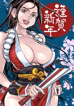 1girl benyip benyip38628263 breasts huge_breasts japanese_clothes large_breasts nipple_slip nipples pale_skin shiranui_mai the_king_of_fighters thick_lips thick_thighs thighs