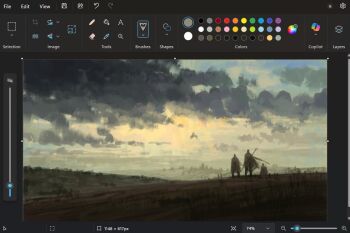 3others art_program_in_frame blurry christian_young cloak cloud cloudy_sky commentary depth_of_field from_behind full_body hill landscape limited_palette microsoft_paint_(medium) microsoft_paint_(software) mountainous_horizon multiple_others original outdoors painterly scenery screencap sepia sky standing