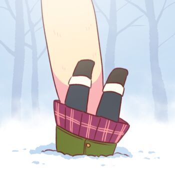 1girl bare_tree black_pantyhose black_shoes coat day fox_mousing fox_tail green_coat kemomimi-chan_(naga_u) naga_u original outdoors pantyhose pleated_skirt purple_skirt shoes skirt snow solo tail tree