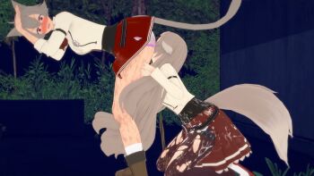 2girls 3d animal_ears animated animated_gif boots cat_ears cat_girl cat_tail cum cum_on_body cum_on_clothes cum_on_legs cum_on_skirt cunnilingus cunnilingus_under_clothes dog_ears dog_girl female_focus fluffy grey_hair long_hair multiple_girls mushoku_tensei nekomata open_mouth oral panties pee peeing pink_panties pursena_adoldia red_eyes rinia_dedoldia school_uniform short_hair sitting skirt socks standing sweat tail thinking uncensored underwear wet wet_clothes wet_panties white_socks yuri