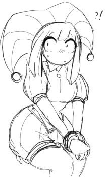 ! 1girl ? androshift doodle hat jester jester_cap jester_costume jester_girl monochrome pomni_(the_amazing_digital_circus) simple_background sketch the_amazing_digital_circus white_background