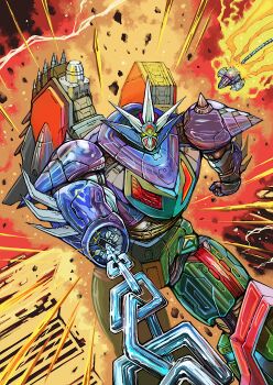 chain gattai getter_go getter_robo getter_robo_go highres ishikawa_ken_(character) ishikawa_ken_(style) mecha mecha_focus no_humans robot science_fiction shin_getter_robo_vs_neo_getter_robo super_robot v-fin weapon yamanushi