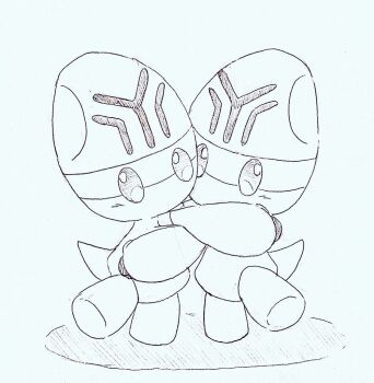 commentary_request elgyem gen_5_pokemon horubi_non hug_from_side nintendo no_mouth pokemon pokemon_(creature) pokemon_focus simple_background white_background