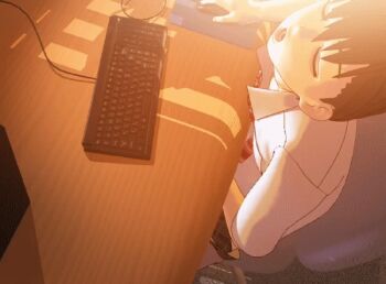 1boy 1girl 3d animated animated_gif aqua_hair censored chair computer fellatio glasses hetero indoors invisible invisible_girl ivory_tower computer_keyboard masturbation computer_mouse nude oral penis sitting under_table