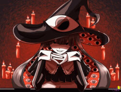 ahinevaeh animated be_my_guest_(vocaloid) black_capelet black_eyes black_hair black_hat black_nails candle capelet colored_skin extra_eyes funamusea glowing glowing_eyes hat multicolored_hair own_hands_together red_eyes red_hair sagan_(funamusea) shaded_face signature solo table tagme teeth two-tone_hair two-tone_hat upper_body video white_skin witch_hat