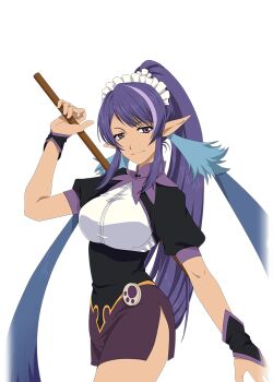 Rule 34 | 1girl, artist request, blue hair, breasts, cowboy shot, game cg, judith (tales), large breasts, long hair, looking at viewer, maid, maid headdress, multicolored hair, official alternate costume, official art, pointy ears, ponytail, purple eyes, purple hair, smile, solo, tales of (series), tales of asteria, tales of vesperia, third-party source, transparent background, twintails, two-tone hair, very long hair