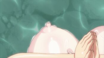 2girls animated animated_gif bath blonde_hair blue_hair blush bouncing_breasts breasts breasts_squeezed_together closed_eyes drooling gigantic_breasts grabbing_another&#039;s_breast groping highres hoods_entertainment kaede_(manyuu_hikenchou) large_nipples lotion manyuu_chifusa manyuu_hikenchou molestation multiple_girls nipples nude open_mouth saliva sweat takagi_jun trembling wet