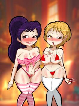 blush breasts digimon digimon_savers heart heart-shaped_pupils kurosaki_miki long_hair looking_at_viewer nonoka_girls ribbon shirakawa_megumi short_hair symbol-shaped_pupils