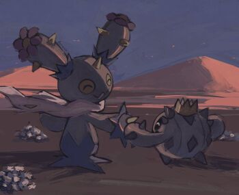 Rule 34 | cacnea, closed eyes, commentary, desert, dietranch, english commentary, gen 3 pokemon, gen 5 pokemon, instrument, looking at another, maractus, night, nintendo, no humans, outdoors, pokemon, pokemon (creature)