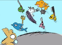 Rule 34 | agumon, closed eyes, digimon, digimon (creature), fish, gomamon, knife, marching fish, polearm, smile, trident, weapon