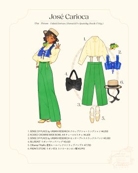 1girl character_doll dark-skinned_female dark_skin doll genderswap green_pants hat highres jose_carioca long_sleeves meecosme mickey_mouse_&amp;_friends open_mouth pants parrot_boy shirt short_hair simple_background smile sombrero the_three_caballeros