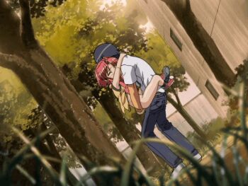 1boy 1girl age_difference animated animated_gif blush breasts chakku!_tsuiteru!! chop_(chakku!_tsuiteru!!) closed_eyes cum cum_in_pussy game_cg hetero leg_lock loli open_mouth orgasm outdoors rain red_hair sex shoes small_breasts sneakers standing standing_sex suspended_congress sweat tree trembling vaginal