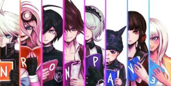 Rule 34 | 4boys, 4girls, :3, ahoge, android, antenna hair, artist request, bead bracelet, bead necklace, beads, beanie, black choker, black dress, black eyes, black gloves, black hair, black hat, black jacket, black sailor collar, blonde hair, blue bow, blue bowtie, blue eyes, blush stickers, book, bow, bowtie, bracelet, breast pocket, brown-framed eyewear, brown hair, choker, cigarette, closed mouth, coat, collarbone, collared jacket, collared shirt, crest, danganronpa (series), danganronpa v3: killing harmony, dark-skinned female, dark skin, determined, downturned eyes, dress, eyelashes, eyes visible through hair, facial hair, fake horns, fingerless gloves, frilled shirt collar, frills, gakuran, gloves, goatee, goggles, goggles on head, grey eyes, grey hairband, grey shirt, hair between eyes, hair ornament, hair over one eye, hair over shoulder, hair scrunchie, hairband, harukawa maki, hat, holding, holding book, horned headwear, horns, hoshi ryoma, iruma miu, jacket, jewelry, k1-b0, lace-trimmed hairband, lace trim, lapel pin, lapels, leather, leather jacket, light frown, lips, long eyelashes, long hair between eyes, long sleeves, looking ahead, low twintails, lower teeth only, mole, mole under eye, momota kaito, mouth hold, multiple boys, multiple girls, necklace, necktie, notched lapels, o-ring, open book, open clothes, open coat, open jacket, open mouth, pinafore dress, pink lips, pink shirt, pinstripe pattern, pinstripe shirt, pocket, purple coat, purple eyes, purple hair, purple necktie, rainbow order, raincoat, reading, red scrunchie, red shirt, round eyewear, saihara shuichi, sailor collar, school uniform, scrunchie, serafuku, shell, shell necklace, shirt, short hair, short male, sleeveless, sleeveless dress, smile, source request, straight-on, studded gloves, teeth, third-party source, tojo kirumi, twintails, undershirt, upper body, v-shaped eyebrows, white background, white bow, white bowtie, white hair, white jacket, white sailor collar, white shirt, yellow eyes, yellow raincoat, yonaga angie