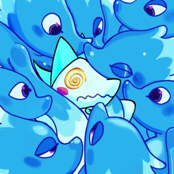 6+girls @_@ animal_ears blush_stickers cat_ears cat_girl commentary deltarune english_commentary freaky_frohicky furry furry_female half-closed_eyes highres meme miss_mizzle monster_girl multiple_girls purple_eyes single_blush_sticker slime_girl sonic_surrounded_by_amy_plush_dolls_(meme) tasque_manager utdr_(toby_fox) water yellow_eyes yuri