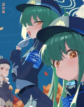 absurdres aoba_(blue_archive) autumn blue_archive green_halo halo highres hikari_(blue_archive) nozomi_(blue_archive) siblings sisters twins