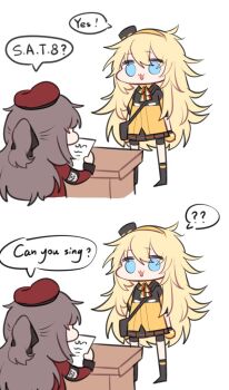 2girls blonde_hair blue_eyes female_commander_(girls&#039;_frontline) girls&#039;_frontline griffin_&amp;_kryuger_military_uniform hat image_sample jacket miniskirt multiple_girls s.a.t.8_(girls&#039;_frontline) skirt twitter_sample white_background zocehuy