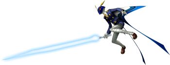 absurdres belt brown_belt brown_shoes collared_shirt glowing glowing_weapon highres holding holding_weapon multicolored_eyes necktie official_art orange_eyes persona persona_(summon) persona_4 red_eyes ringed_eyes shirt shoes simple_background soejima_shigenori solo sukuna-hikona_(persona_4) third-party_source transparent_background weapon wings yellow_eyes yellow_necktie