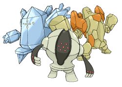Rule 34 | artist request, creatures (company), full body, game freak, gen 3 pokemon, highres, legendary pokemon, looking at viewer, looking to the side, nintendo, no humans, pokemon, pokemon (creature), regice, regirock, registeel