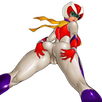 1girl ass back breasts cameltoe fat_mons female_focus getter_robo gloves grabbing_own_ass helmet kneepits large_breasts latex lipstick looking_back makeup pilot_suit saotome_michiru scarf shiny_clothes simple_background skin_tight solo spread_ass toei_company visor zen_and_retro