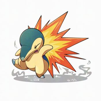 blue_fur cyndaquil fire full_body gen_2_pokemon mistray-art nintendo no_humans pokemon pokemon_(creature) signature simple_background solo two-tone_fur white_background yellow_fur