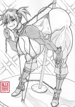 1girl abs alternate_muscle_size artalexc ass bdsm bent_over bikini bondage boots bound breasts chain chain_leash chained collar crotch_rub cuffs female_focus fingerless_gloves full_body gloves grin hanging_breasts holding holding_pole huge_ass huge_breasts large_breasts leash linked_piercing looking_at_viewer misty_(pokemon) monochrome muscular muscular_female naughty_face nintendo nipple_chain nipple_piercing nipple_rings nipples piercing pokemon pokemon_(anime) pokemon_(classic_anime) pokemon_rgby pole pole_dancing shackles short_hair short_twintails side_ponytail smile solo spreader_bar stripper stripper_pole swimsuit thick_thighs thighs thong thong_bikini traditional_media twintails